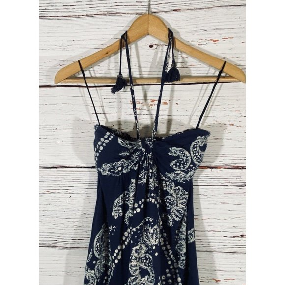 American Eagle Juniors Halter Dress Sz Small Cotton Blue Paisley Handkerchief - Picture 4 of 11